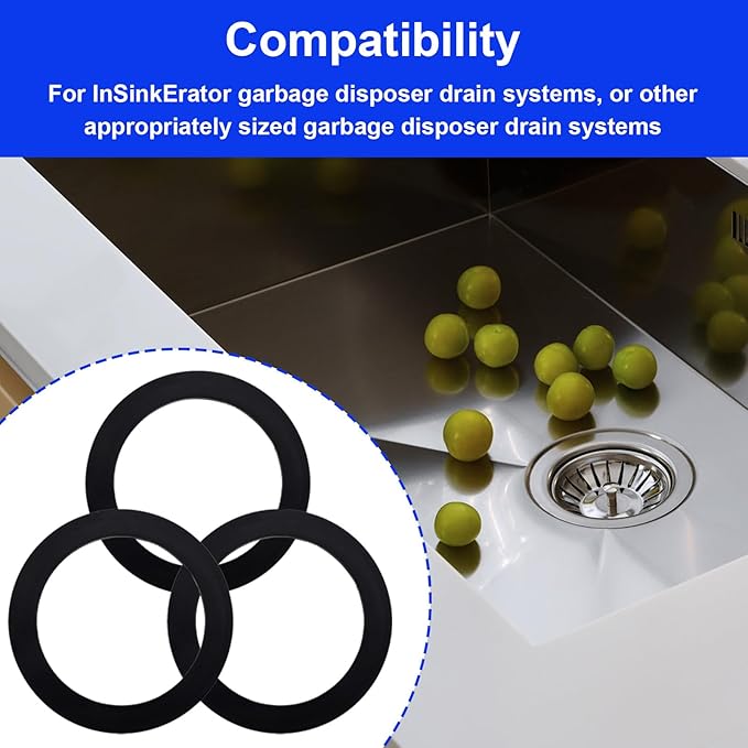 3pcs FLG-Seal Sink Seal Gasket Accessories, Putty-Free Premium Rubber Kitchen Sink Drain Gasket Seal Ring Replacement for Insinkerator Garbage Disposal Drainage Systems(Black)