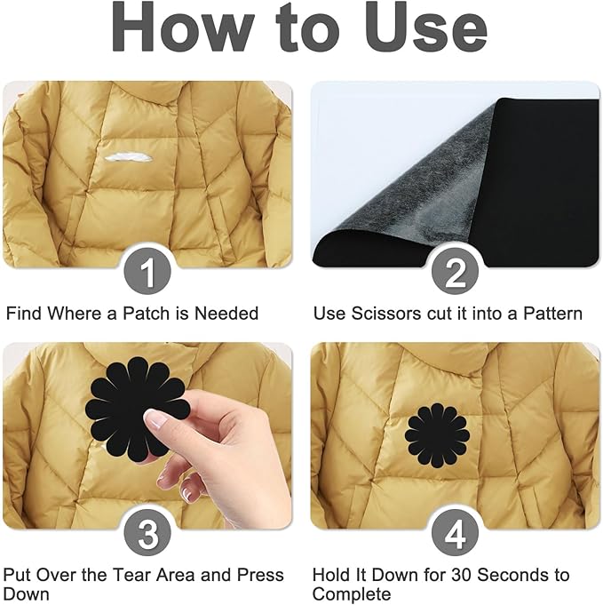 Self-Adhesive Nylon Patches Tent Repair Kit – Outdoor Gear Tenacious Repair Tape, Waterproof Fabric Patches for Clothes, Tent, Down Jacket, Backpack (8pcs, Black