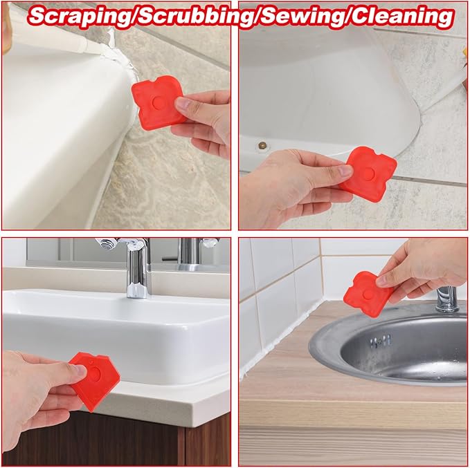 Gosknor 10pcs Plastic Caulking Tool Set, Reuse Grout Scraper Sealant Profiling Finishing Smoothing Tool Caulk Smoother Remover for Window Kitchen Bathroom Floor Sink Joint Sealing (Red)
