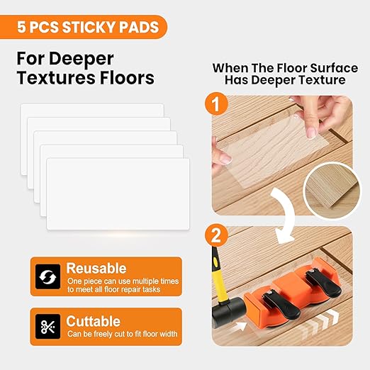 Double-Sided Heavy Duty Floor Gap Fixer Tool, Laminate Flooring Tools with Enhanced Suction Cup & 5 PCS Sticky Pads for Wood Floor, Laminate, Vinyl Plank, Hardwood