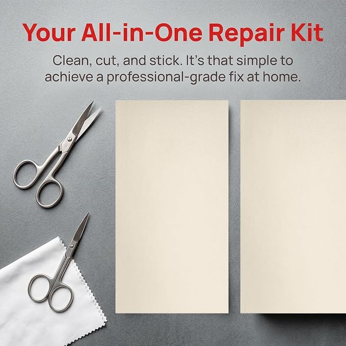 2PCS Car Leather Repair Patch Tape, 4 x 8 Inch Self Adhesive Portable Vehicle Seat Vinyl Repairs Kit, Automotive Interior Furniture Restoration Kit, Universal for SUV RV Truck (Beige)