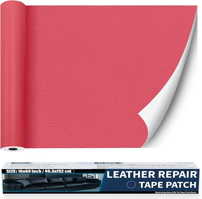 Zenyao Leather Repair Patch Tape - Self Adhesive Leather Repair Kit for Car Seat Furniture, Heavy Duty Vinyl Repair Patch for Couch Sofa, Waterproof Fix for Tears, 16x30 Inch Roll, Hot Pink