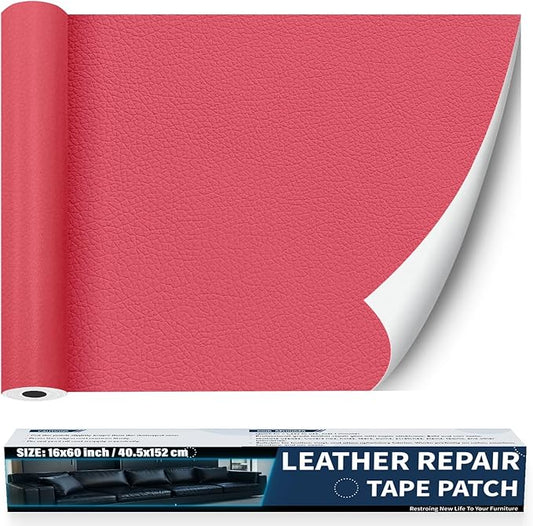 Zenyao Leather Repair Patch Tape - Self Adhesive Leather Repair Kit for Car Seat Furniture, Heavy Duty Vinyl Repair Patch for Couch Sofa, Waterproof Fix for Tears, 16x60 Inch Roll, Hot Pink