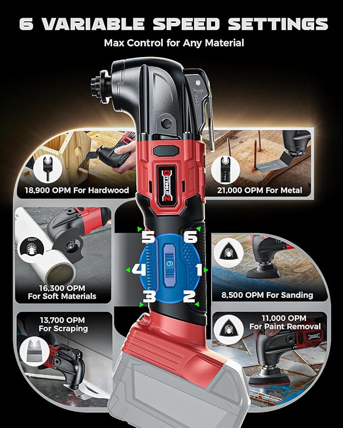 DIYtoolifz Cordless Oscillating Tool Compatible with Milwaukee 18V Battery, 6 Variable Speed Brushless-Motor Tool, Oscillating multi tool kit for Cutting Wood Nails Remove Grout & Sanding(Tool Only)
