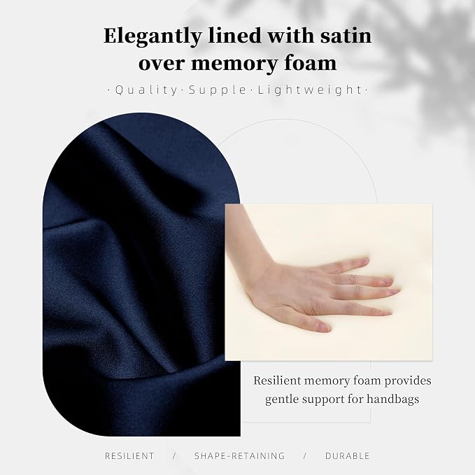 Purse Pillow Insert to Keep Shape - Lightweight Memory Foam Insert with Satin Cover for Home Storage & Travel, Multicolor Options, Fits for Picotin 22(Blue nuit, PC22)