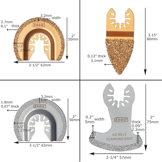 XXGO 4 Pcs Diamond Carbide Oscillating Multi Tool Semi Circle Finger Segment Swing Grit Grout Saw Blades XG4004