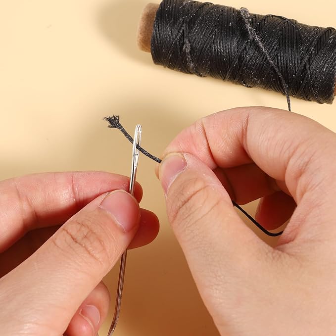 55Yards Waxed Thread with 7 Pcs Leather Needles for Hand Sewing 150D Flat Sewing Waxed Thread Leather Repair Needles for Women Sewing Upholstery Leather Canvas Bags Sofa Furniture