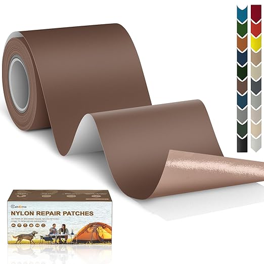 Cahomo 3x79 Nylon Repair Patch Nylon Repair Tape Self Adhesive Fabric Tapes Outdoor Camping Gear Fabric kit for Tent, Umbrella, Down Jackets, Sleeping Bag, Knapsack（Brown）