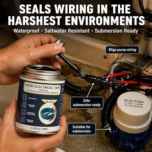 5.29OZ Liquid Electrical Tape, Black Insulating Glue with Brush Cap, Waterproof & Flexible Rubber Coating, Quick-Drying for Wires, Cables, Outdoor Electrical Connectors, Marine, Automotive Use