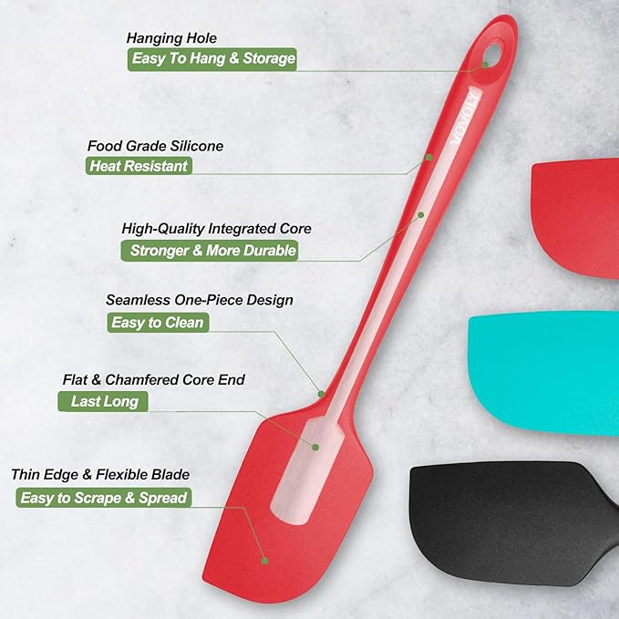3 Pack Large Silicone Spatula for Kitchen,600°F Heat resistant Rubber Spatulas for Baking,Cooking, Scraping,and Mixing,Non Stick Kitchen Utensils, BPA Free, 11.2 IN, Red