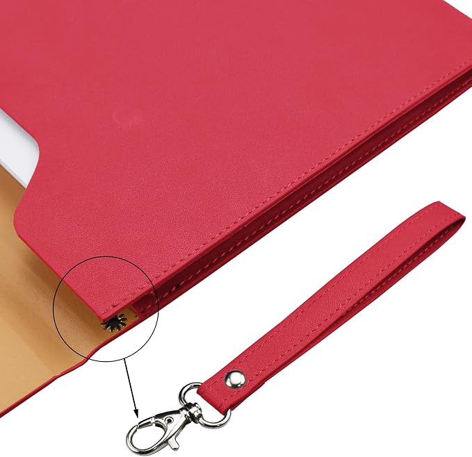 PU A4 Leather File Folder Document Holder Folder Stylish Portfolio Envelope Case with Strap and Invisible Magnetic Closure (Red)