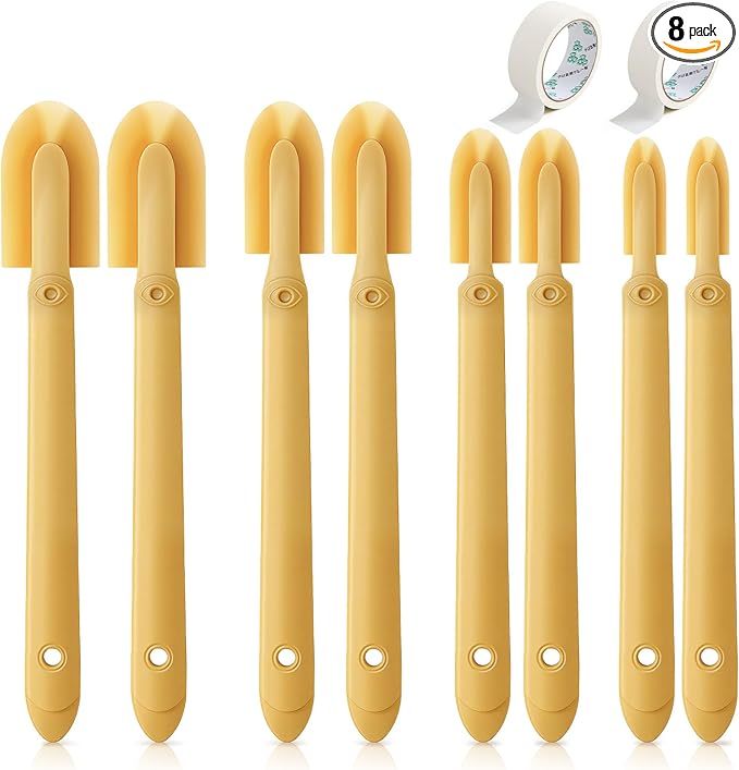 8 Pcs Silicone Caulking Tool Kit 4 Sizes Caulk Finishing Tool with 2 Roll White Masking Tape Reusable Sealant Spatula Spreader for Corner Gap Seam Brick Skirting Kitchen Bathroom