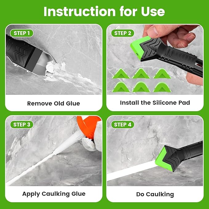 5-in-1 Silicone Caulking & Grout Tool Kit – Multi-Purpose Sealant Finisher with Grout Scraper, 6 Reusable Silicone Pads & Adhesive Removal for Kitchen, Bathroom & Window Seams