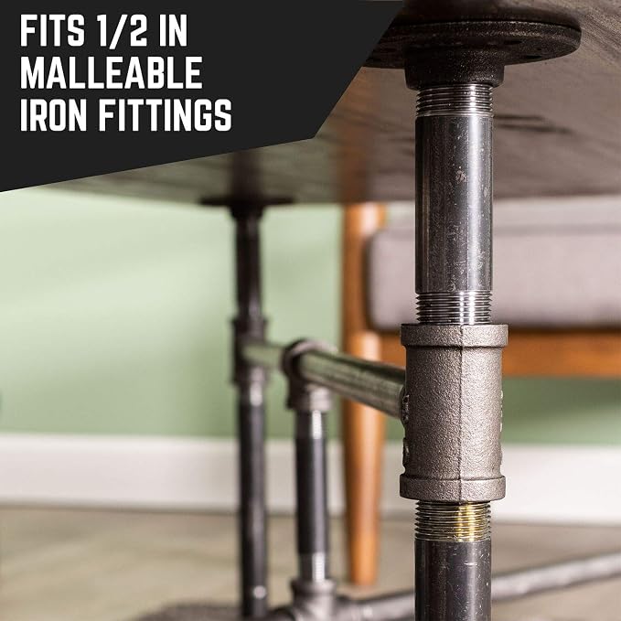 Pipe Decor 1/2” x 1” Malleable Cast Iron Pipe Close Nipple, Industrial Steel Grey Fits Standard Half Inch Black Threaded Pipes Nipples and Fittings, Build Vintage DIY Furniture, 10 Pack