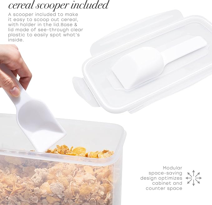Kitchen Details Cereal Container with Scooper | Medium | Airtight | Food Tin | Keeps Fresh | Kitchen & Pantry Storage Organizers | Clear (Pack of 2)