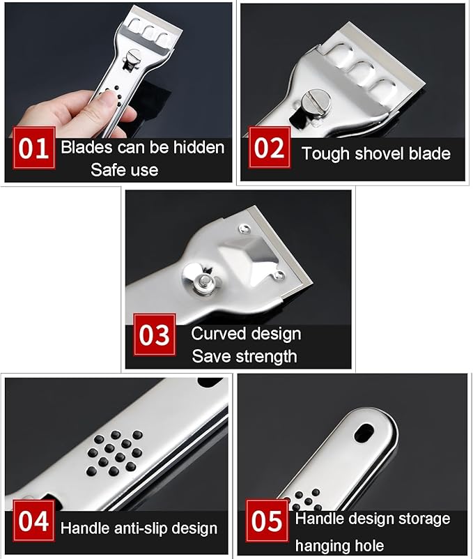 Cooktop Scraper,Multi-Purpose Scraper Cleaning Tool,Razor Holder for Cleaning Glass Cooktop, Window, Decals, Stickers, Label, Caulk, Adhesive, Paint Glue Removal