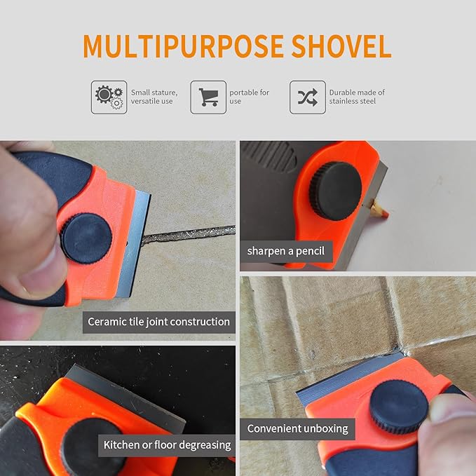 Multi functional cleaning shovel tool, ergonomically designed, suitable for paint scrapers on glass, stickers, tones, stickers, labels, sealants, adhesives