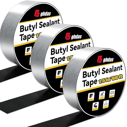 Bghdas - 3 Pack Butyl Sealant Tape 1 1/2" X 60' - Double Sided - Black Vapor Barrier Butyl Tape for Wall of Crawl Space, Rv Windows, Deck Boat, Crawlspace (Waterproof, Weatherproof)