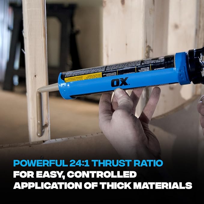 OX Heavy Duty Caulking Gun - 10 oz Caulk Gun Manual with 24:1 Thrust Ratio - For Adhesive & Sealants with Seal Puncture Rod Pistola De Cokin OX-T046201