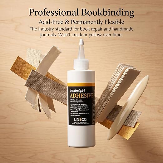 LINECO Neutral pH Adhesive 8 Oz, Acid-Free, All-purpose Glue, Dries Clear and Remains Flexible. Used for Bookbinding and Book Repair, Framing, Collages, Paper Art and Crafts