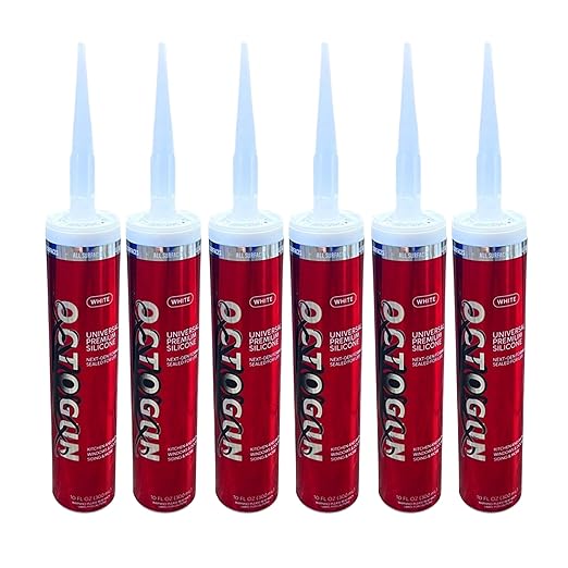 Octogun™ Universal Premium Silicone x6 Pack – All-Purpose Waterproof Sealant for Bathroom, Kitchen, Shower, Window & Door – Low Odor, Flexible & Long-Lasting – 10.1 fl oz -White, Silicone, Caulk