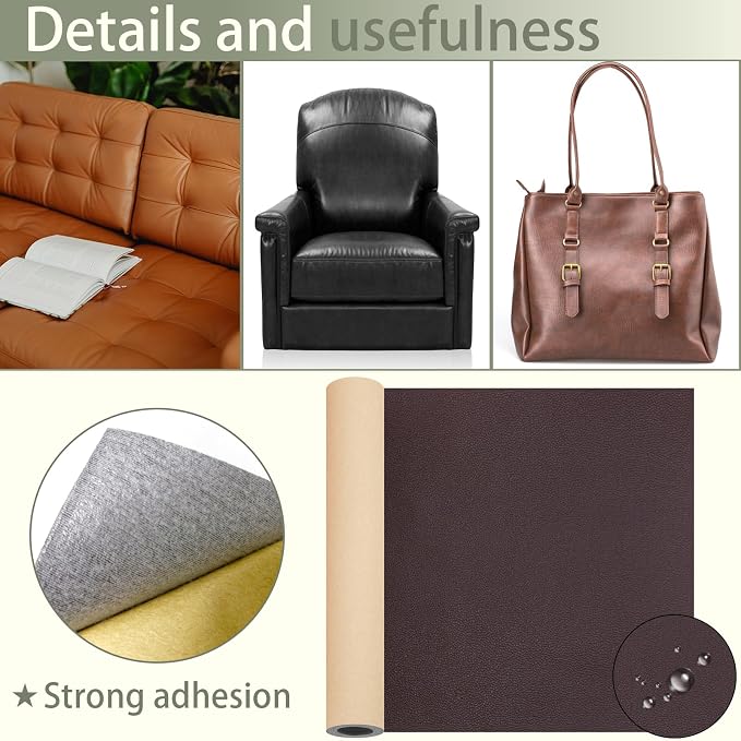 Leather Repair Patch for Furniture, 12×54 Inch Self Adhesive Leather Repair Tape, 1 Roll Vinyl Leather Repair Kit for Sofa Jackets Couches Handbags Kitchen Stools Luggage (Deep Coffee)