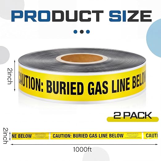 2 Rolls " Caution Buried Gas Line Below" 2 Inch x 1000 Feet Warning Tape