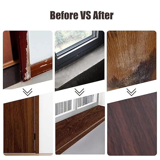4" X33' Size Realistic Wood Grain Repair Tape, Self Adhesive Wood Grain Repair Patch for Tables, Chairs, Doors, Windows, Floors, Furniture Renovation, Handicraft DIY. With Plastic Scraper. Dark Brown
