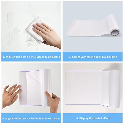 Wall Patch Repair Roll, 7.87" x 32.8' Waterproof Self-Adhesive Tape for Holes, Blemishes, Pool Liners, Vinyl Skirting, Durable White Patching Solution
