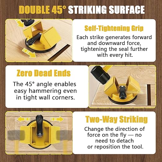 Floor Gap Fixer Tool,2026 Upgrade Heavy Duty Floor Gap Fixer Suction Cup Tool with 10pcs Sticky Pads,Rubber Mallet & Slot Cutter for Laminate Vinyl Flooring Tools(Yellow)