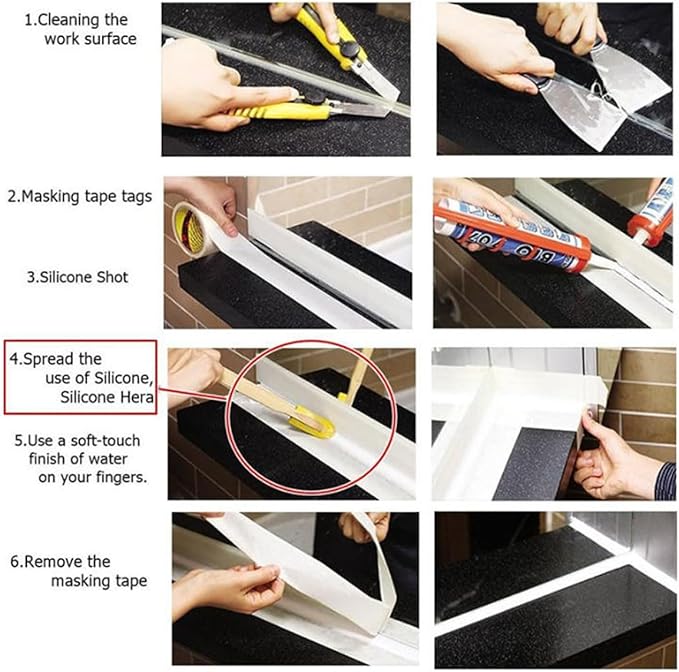 AYLIFU 4 Size Rubber Caulk Tool Glue Removal Tool Caulk Scraper Yellow With Handle Grip For Tiles Bricks Skirting Boards Kitchen and Bathroom 4PCS