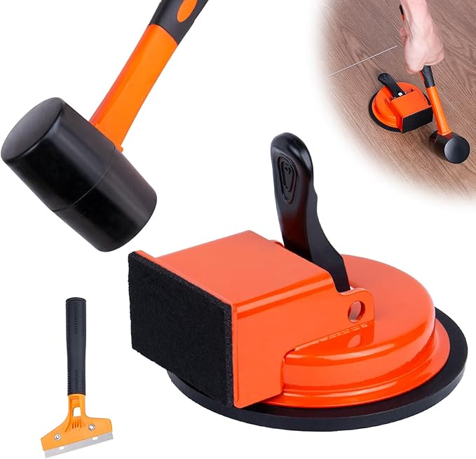 Floor Gap Fixer Tool Kit With Rubber Mallet & Cleaning Scraper,Enhanced Suction Cup Floor Suction Cup Tool, Laminate FloorGap RepairTool for Laminate, Wood, Tile & Vinyl Flooring