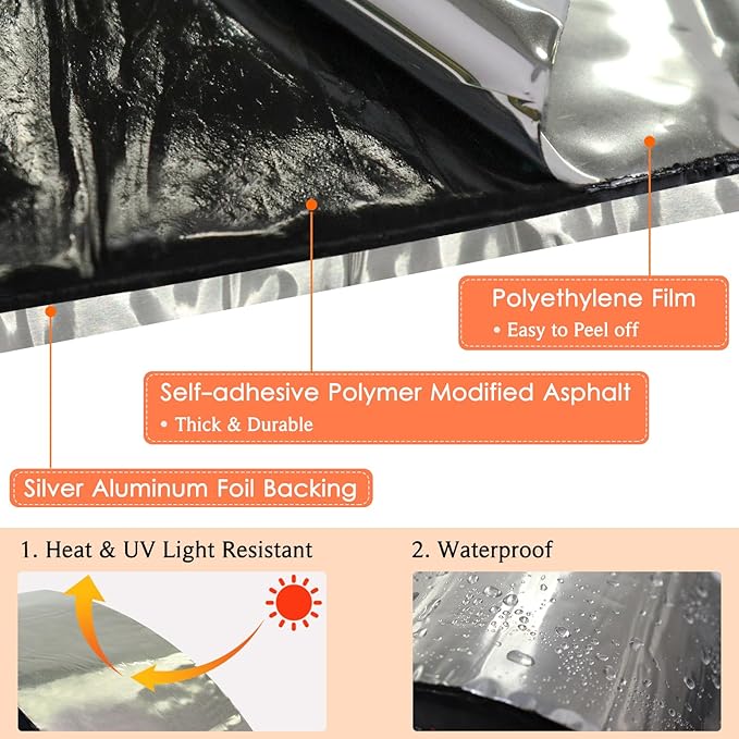 BXI Flashing Roll Tape Membrane, 12 inches X 32 Feet Thick Waterproof Patch Seal Tape, Self-adhesive SBS Modified Rubberized Asphalt, Deck Seam Joist Leak Sealant for Roof Window Gutter Repair Outdoor