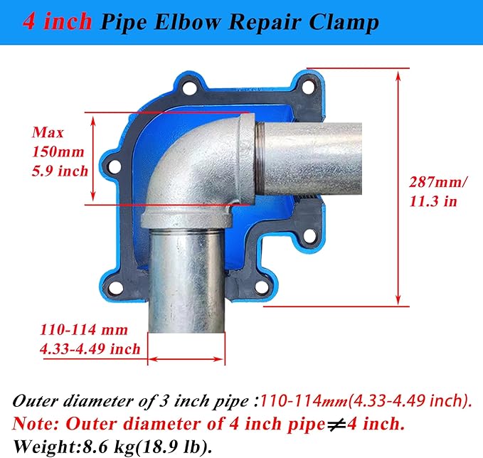 Pipe Repair Clamp For 4 Inch Pipe Elbow(Outer Diameter of the Pipe is about 4.49 inch),90 Degree Elbow Leak Sealer,Short Radius,PPR/PE/Iron Pipes,Threaded Connection And Socket Connection Elbow