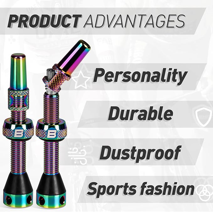 BWSHLF Tubeless Presta Valve Stem 40/44/55/60/65/70/80/100 mm, Super Light Alloy Presta Valve Stem Kit with Valve Core Remover Tool and Valve Stem Caps - Multiple Color and Size Options(Pair)