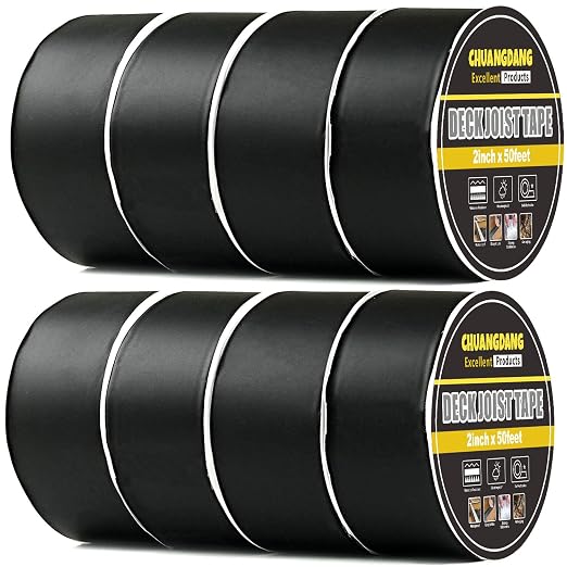 Black Joist Tape for Decking,2inx50ft,8-Pack,Deck Joist Flashing Tape,Black Butyl Joist Tapes for Joist,Roofs Beams,RV,Doors,and Fences,Anti-Corrosion,Weather-Resistant