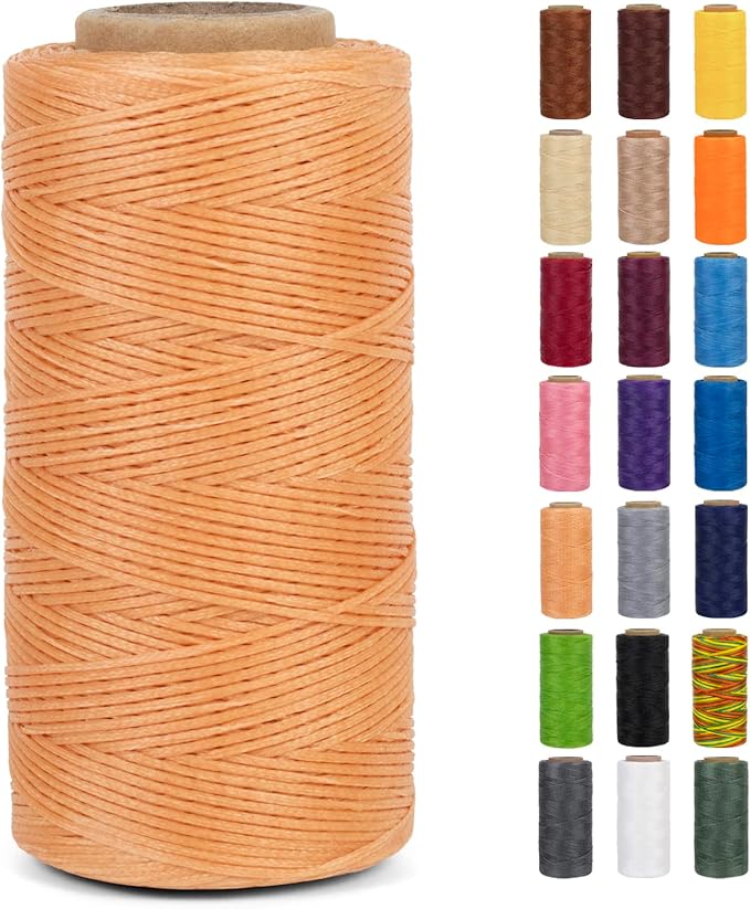 0.8mm Waxed Thread for Leather Sewing, 284 Yards, 150D Flat Wax String, Waxed Cord for Bracelet Making, Bookbinding, Shoe Repairing, Leather Projects, DIY Crafts (Khaki)
