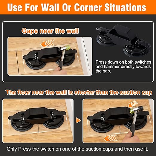 Floor Gap Fixer Tool, Heavy Duty Suction Cup with 45° Double Sided Striking Surface, Floor Repair Tool with Sticky Pads & Hammer for Wood, Vinyl, Laminate Planks Fixing
