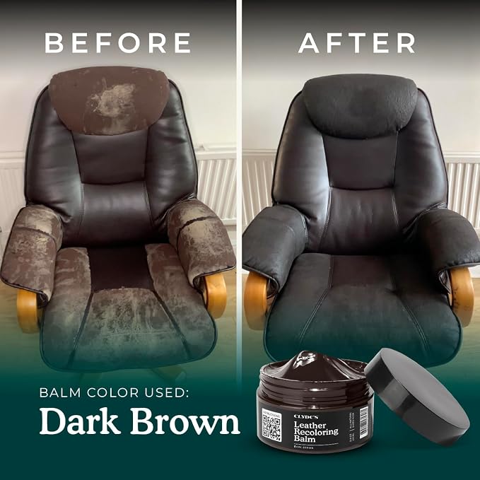 Clyde's™ Leather Company Leather Recoloring Balm – Color Restore & Scratch Repair Kit for Faded Leather Furniture, Car Seats, Sofa & Vinyl | 23 Colors | Non-Toxic Dye