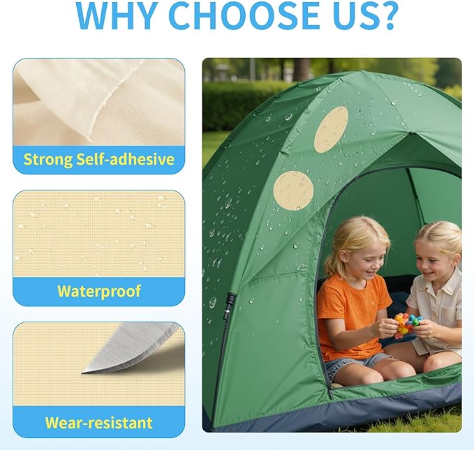Waterproof Self-Adhesive Nylon Patches for Tent Repair Kit, 24pcs Outdoor Gear Tenacious Repair Tape, Fabric Patches for Clothes, Down Puffer Jacket, Tent, Sleeping Bag, Backpack, Beige