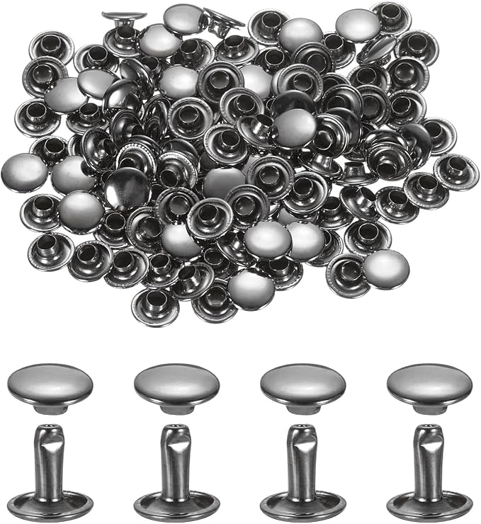 uxcell 120Set Leather Rivets, 8mm Double Cap Rivet Tubular Metal Studs Repairs Decoration Craft Accessories for Repair Decorate Leather Craft Belt Bag Shoes Purse Belts, Metallic Black