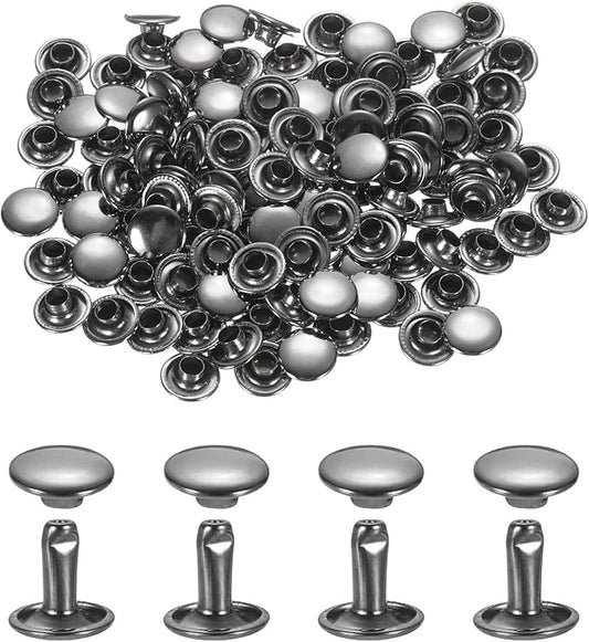 uxcell 120Set Leather Rivets, 8mm Double Cap Rivet Tubular Metal Studs Repairs Decoration Craft Accessories for Repair Decorate Leather Craft Belt Bag Shoes Purse Belts, Metallic Black