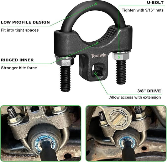 Toolwiz Inner Tie Rod Removal Tool Kit, 3/8'' Universal Low Profile Tool and Inner Tie Rod Hex Wrench Repair Remover 27-42mm End Wrench for 1/2" Square Drive, 2pcs for Most Cars Repair