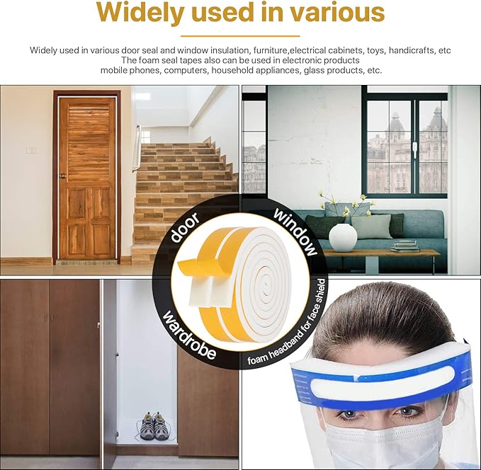Air Conditioner Foam-2 Rolls, 3/4 Inch W X 3/4 Inch T Total 13 Feet L, Open Cell Foam Insulation Weather Seal Adhesive Foam Headband for Face Shield(6.5ft x 2 Rolls)
