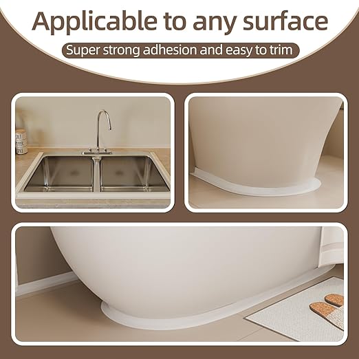 Peel and Stick Waterproof Caulking Tape 1.5Inch x 10.5FT, Self Adhesive Bathroom Kitchen Seal Strip Gap Cover for Sink Tub Toilet Countertop Tile Wallpaper Edge Trim, Renter Friendly Easy Install