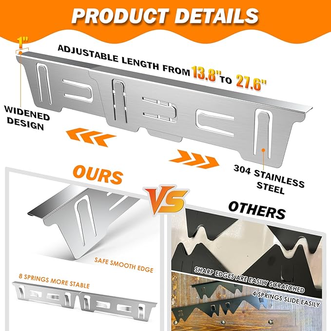 Stove Gap Covers Stainless Steel, Stove Gap Filler Between Stove and Counter, Stove Gap Guards and Range Trim Kit, Easy Retractable Length 13.8" to 27.6", Width 1", Heat-Resistant Stove Guard (2 Pack)