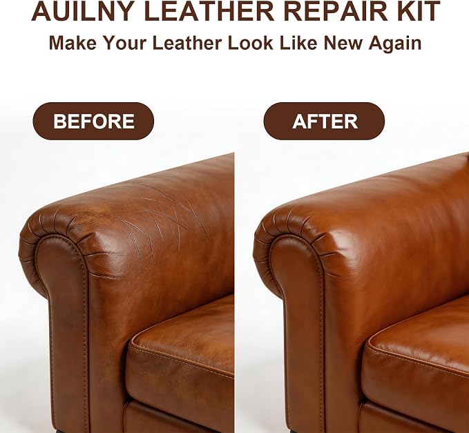 Leather Repair Kit for Furniture, Sofa, Jacket, Car Seats & Purse. Fix Tears, Scratches, Holes & Peeling on Genuine, Faux, Bonded.（5 Colors）