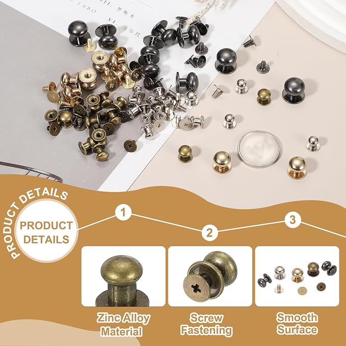 PATIKIL 6 mm Leather Rivets, 20 Sets Ball Head Stud Screw Back Round Head Button Chicago Screw Nipple Stud Rivet for Leather DIY Craft Handbag Belt Repairs, Bronze