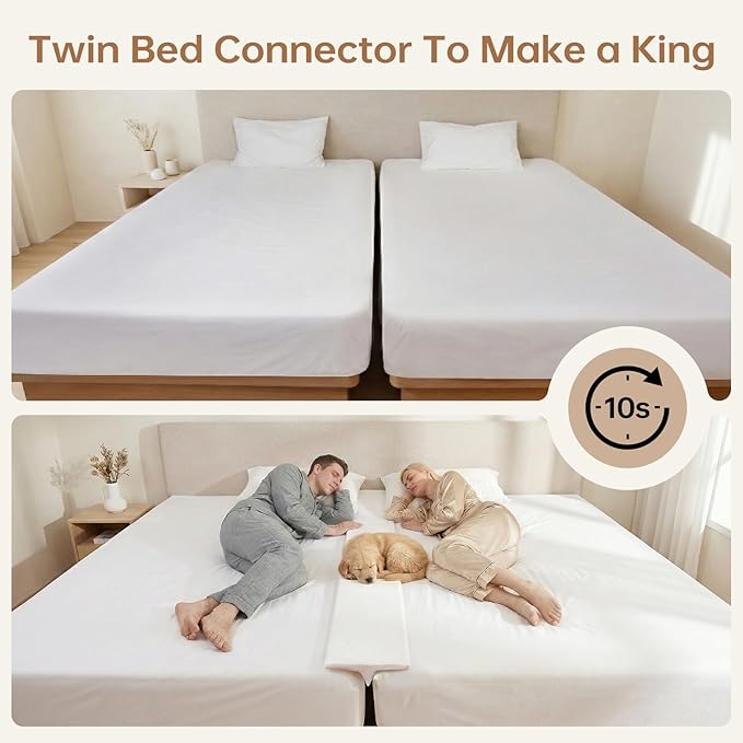ENITYA 75" x 10" Split King Gap Filler for Adjustable Bed, Twin to King Converter with Removable Washable Cover, Bed Bridge for Guest Stayover/Hotel/Family Room Vacation, Easy Install, White