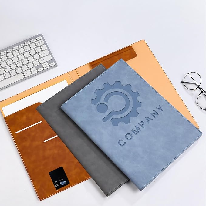 Personalized Padfolio with Engraved Logo Text Custom Leather Portfolio for School Office Conference